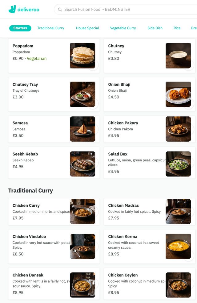 The same menu after: every dish carries a consistent professional photo
